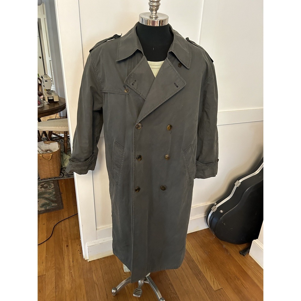 Men's Tomary Vtg Dark Gray trench Rain coat Made Italy Sz 50 Double Breast